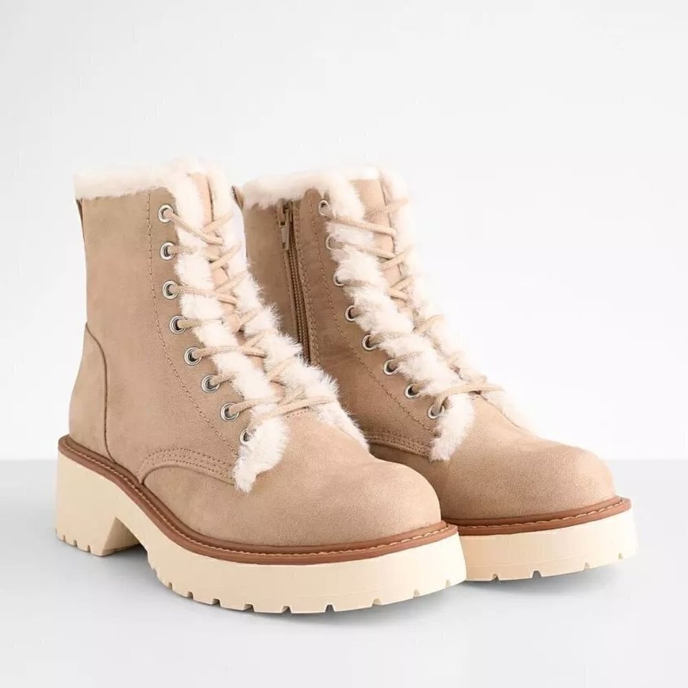 Madden Girl Carraf Hiker Boot Faux Fur Sand Beige Size 9 BRAND NEW - Picture 3 of 12
